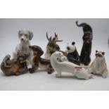 A collection of Lomonosov Soviet-era and Russian porcelain animal ornaments, to include bears,