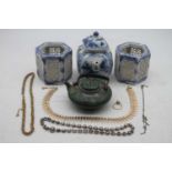 A Chinese enamelled kettle, of squat circular form; a pair of blue and white reticulated vases, of