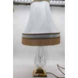 A modern cut glass table lamp on brass base with silk shade, height 69cmShade dimensions h. 24cm,