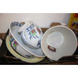 A Staffordshire Losol ware two-piece jug and bowl set, creamware pail etc