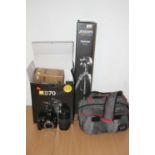 A Jessop's TR120 tripod in box, sundry camera accessories largely being lenses and to include