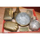 A white metal alloy sirih (betel) box, of canted rectangular form having a hinged domed cover and