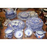 A collection of Spode Italian design blue & white table waresThree cups are chipped.Jug is chipped.