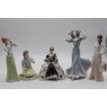 A collection of five Royal Dux porcelain figures of ladies each with raised pink triangle mark