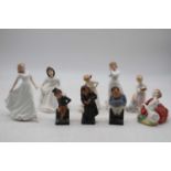 Three Royal Doulton Dickens figures to include Jingle, Fatboy and Fagin, together with six Royal