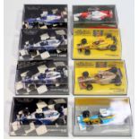 Eight various plastic cased Minichamps 1/43 scale boxed diecast group to include a Damon Hill