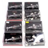 Minichamps 1/43rd scale Formula 1 group of 8 Mclaren Mercedes MP4/17 and MP4/19, all of David