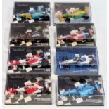 A Minichamps 1/43 scale plastic cased diecast group to include an A Davidson KL Minardi Asiatech