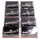 Minichamps 1/43rd scale Formula 1 group of 8 Mclaren Mercedes MP4/12, MP4/15, MP4/16, MP4/18, and