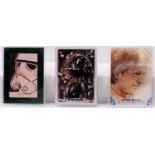 3 various Star Wars Topps Sketch Cards, to include Master Work Gold Matthew Hirons "Han Solo" Sketch