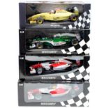 A Minichamps mixed F1 racing boxed diecast group, four examples to include a Panasonic Toyota Ralf