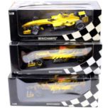 A Minichamps 1/18 scale Jordan Formula One diecast group, to include a G Pantano Jordan Ford EJ14,