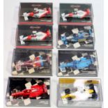 A collection of eight various plastic cased Minichamps 1/43 scale diecast vehicles to include a