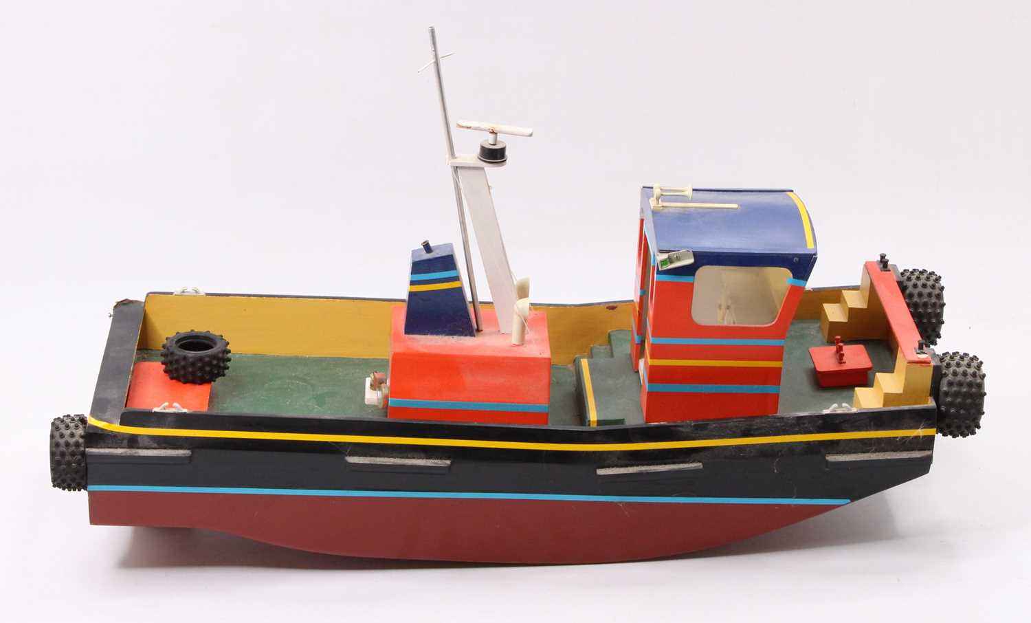 A wooden scratch built model of a radio controlled pusher tug, hand painted example with removable - Image 3 of 8