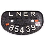 A London North Eastern Region standard 12-ton 1926 Darlington wagon plate, No. 85439 in what appears