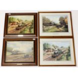 Seven railway related prints to include Terence Cuneo and others