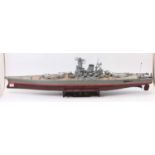 A kit built radio controlled model of the Yamato Japanese battle ship comprising of maroon, grey and