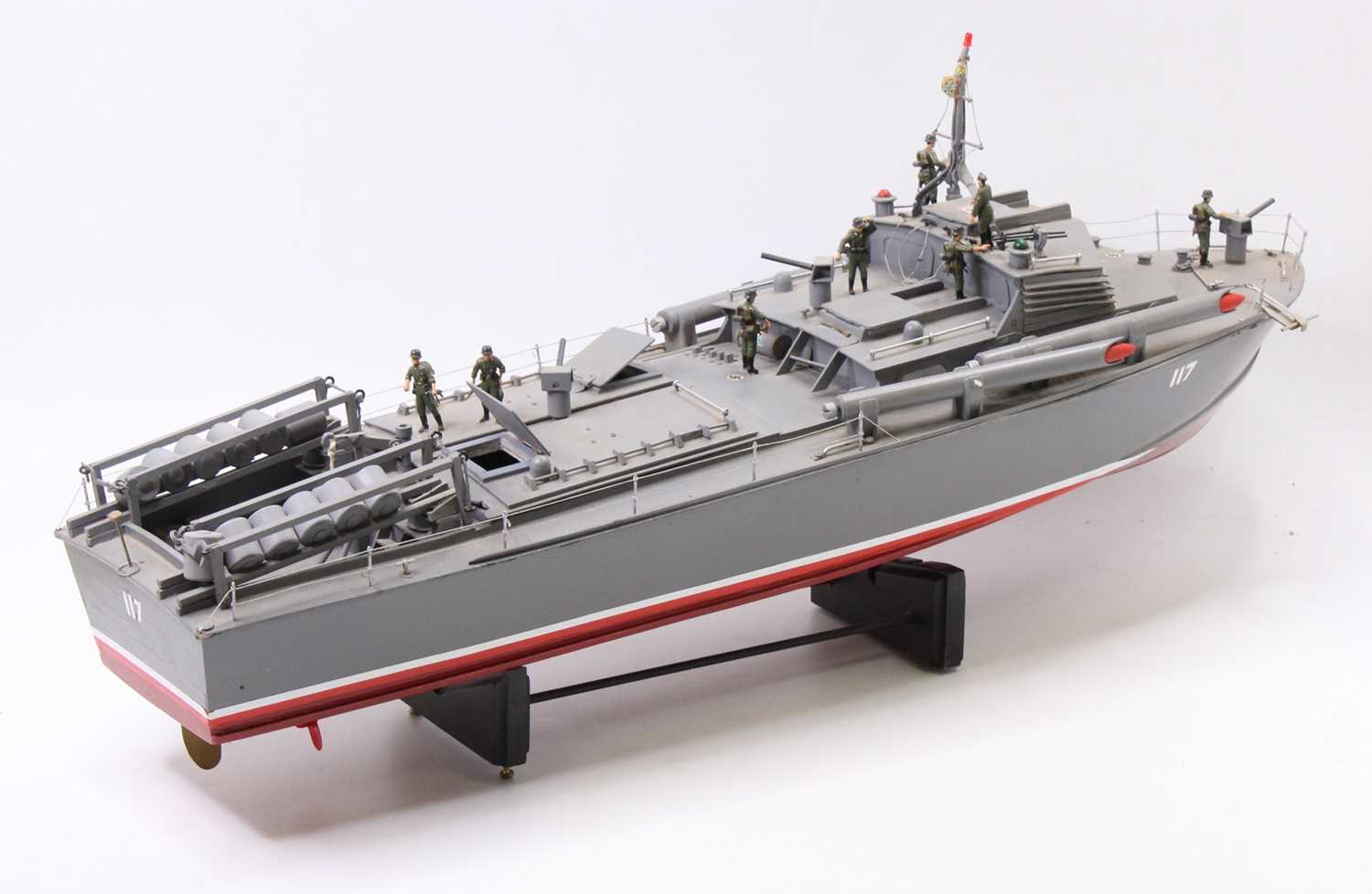 A very well made balsa wood with GPR hull, German WWII Attack Torpedo patrol boat finished in grey - Image 3 of 5