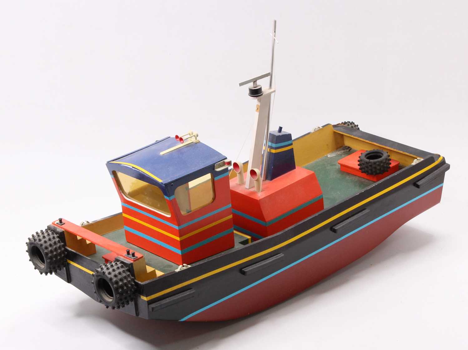 A wooden scratch built model of a radio controlled pusher tug, hand painted example with removable - Image 2 of 8