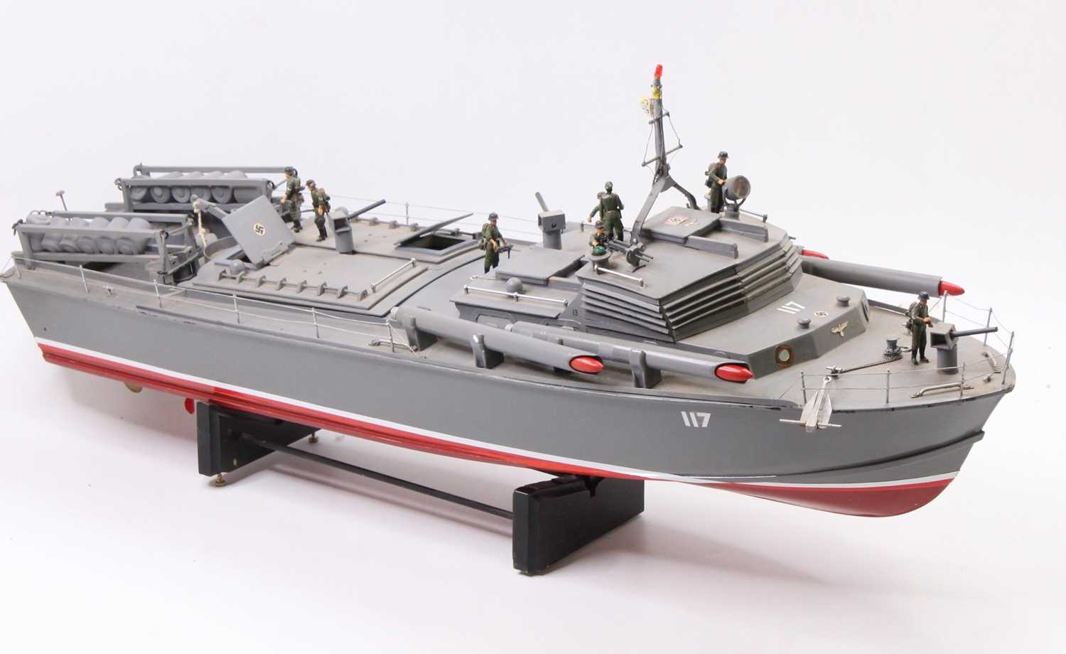 A very well made balsa wood with GPR hull, German WWII Attack Torpedo patrol boat finished in grey - Image 2 of 5