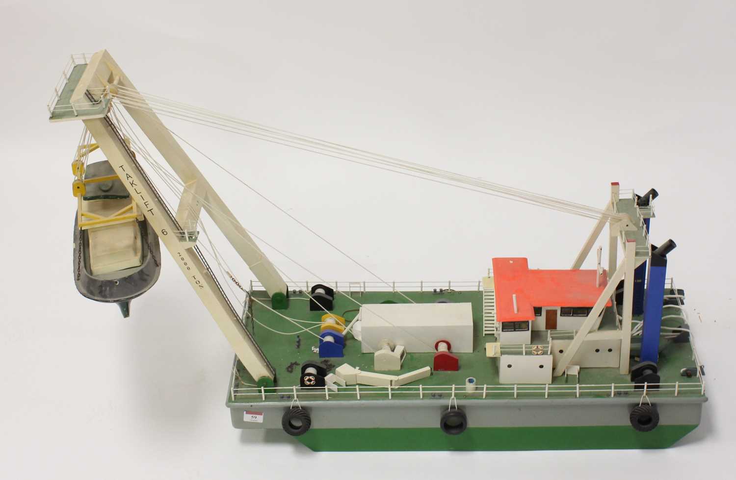 A wooden scratch built model of a Taklift 6 2000 ton floating Sheerleg, constructed to a good - Image 2 of 2