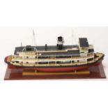 A kit built wooden static display model of a twin deck ferry boat titled Madras, comprising of red