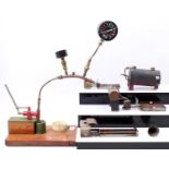 Collection of mixed live steam plant components to include boiler, water hand pump, buners etc