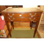An oak bowfront two-drawer canteen of cutlery table (lacking contents), w.77cm