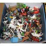 One tray of mixed plastic action figures to include Britains Deetail, Timpo, Crescent and others,