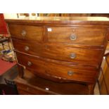 A 19th century mahogany low bowfront chest, of two short over two long drawers, w.97cm