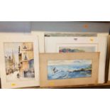 David Pegram (1922-2013) - River scene, watercolour; together with four other unframed but mounted