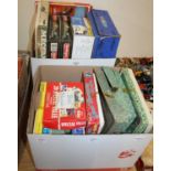 Two boxes containing a collection of mixed children's toys and puzzles to include Bayko No. 3