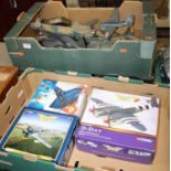 Four trays of mixed diecast, wooden and resin kit built and manufactured aircraft to include an