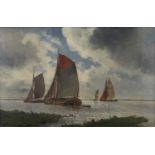 Late 19th century continental school - Dutch barges, oil on canvas, indistinctly signed lower