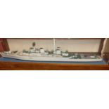 A scratch-built scale model of the Royal Navy Destroyer HMS Bristol (D23, type 82 Destroyer), housed