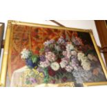 20th century school - still life with flowers, oil on canvas, 90x120cmSome general light marks.A