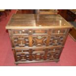 An 18th century geometric moulded and joined oak chest of four long drawers, w.96cmDepth 56cm,
