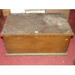 A late 19th century scrumble-finish pine hinged top tool chest, w.74cm