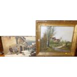 L Lebkun - River landscape, oil on canvas, signed lower left; and M Plessier - French Revolution