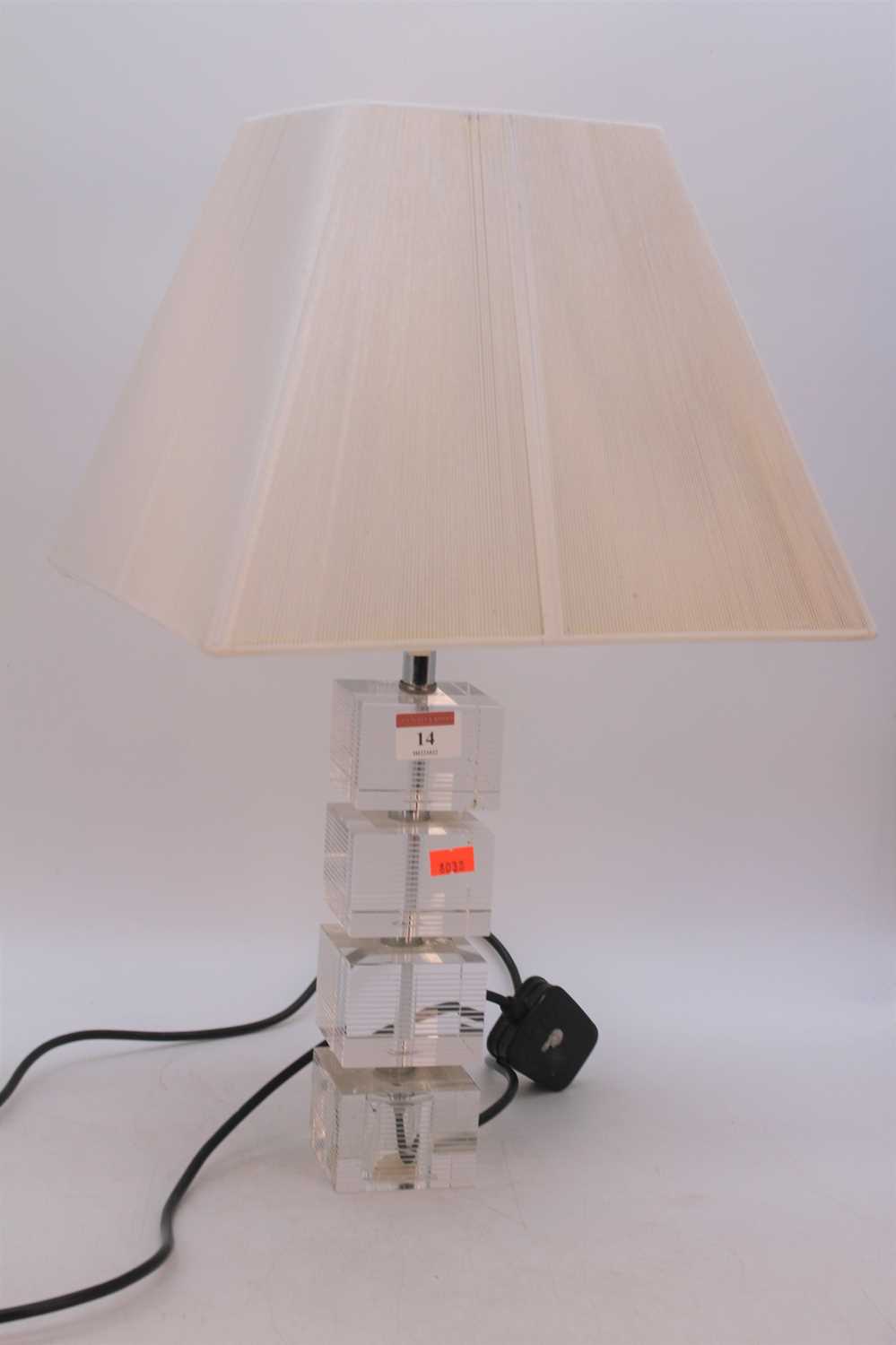 A modern glass table lamp, h.50cm (including shade)