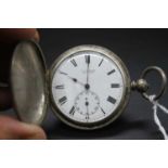 A continental silver cased gent's full hunter pocket watch, having keywind movement, the dial signed