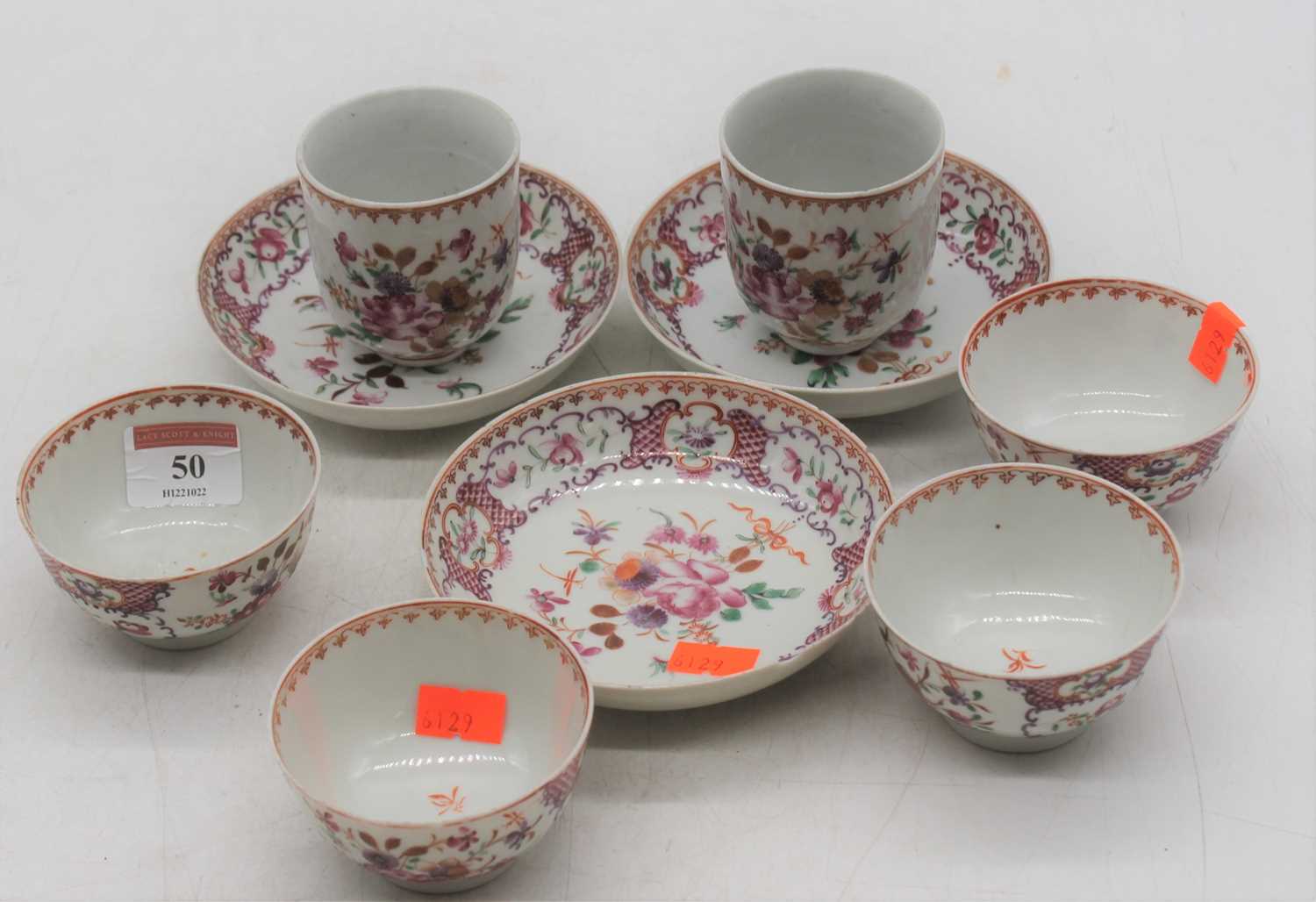 A collection 19th Century Samson porcelain teawares (9)One saucer with a chip.Another saucer with
