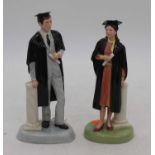 A pair of Royal Doulton figures of The Graduate, HN3017 and HN3016, the largest h.24cm