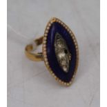 An early Victorian 22ct gold and enamel mourning ring (formerly set with five central stones), 5.1g,