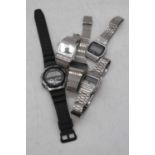 Five vintage digital wristwatches