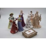 A collection of bone china figurines to include Jane by Royal Doulton, Grace by coalport,