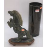 A Chinese Republic period jadeite model of a rearing horse and plinth, h.29cm; together with a