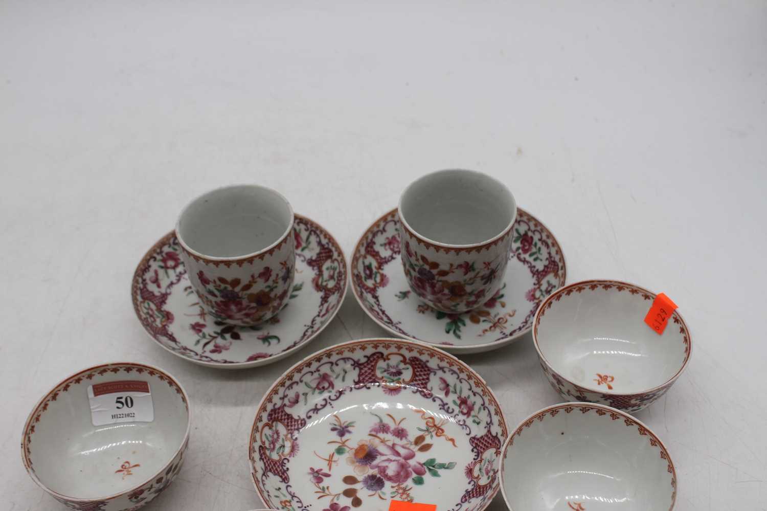 A collection 19th Century Samson porcelain teawares (9)One saucer with a chip.Another saucer with - Bild 2 aus 2