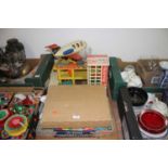 A collection of vintage toys and games to include The Super Compendium of Games and a Fisher Price