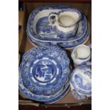 A collection of 19th century blue and white transfer decorated wares, to include Spode and George
